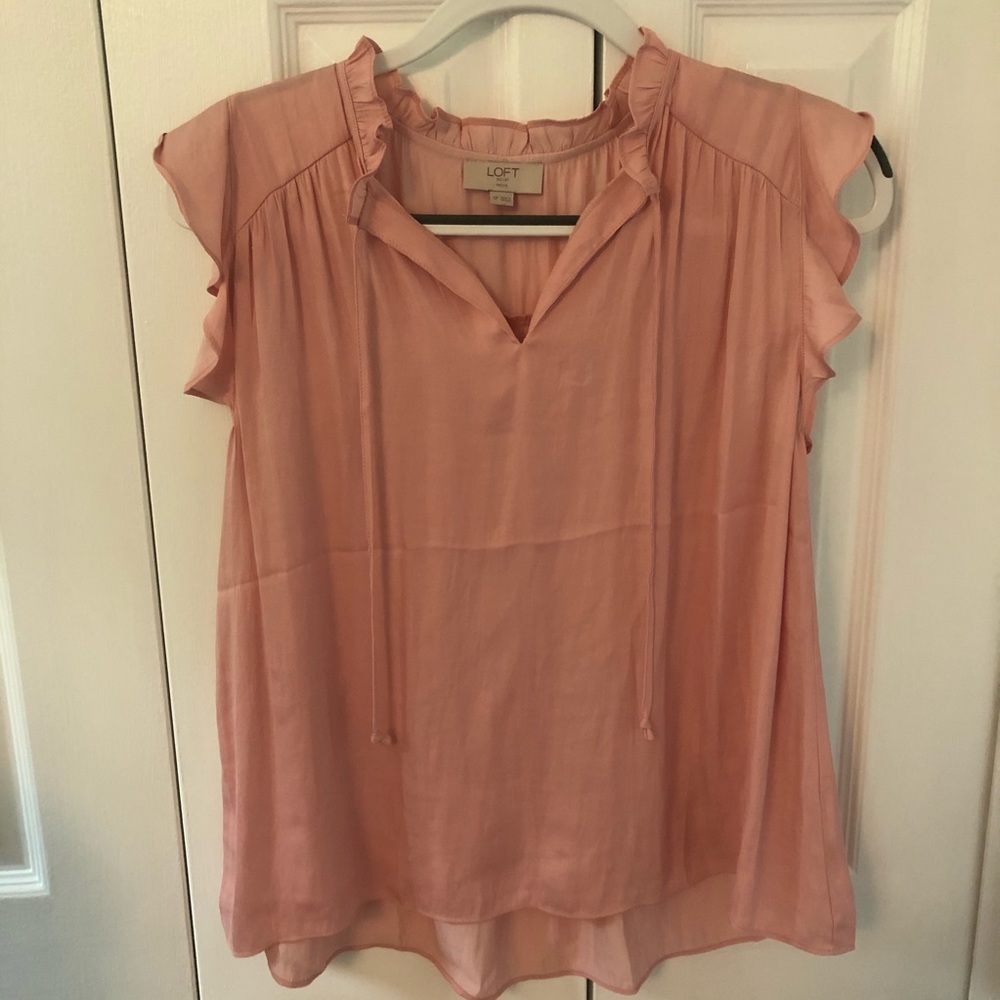 LOFT pink ruffle blouse